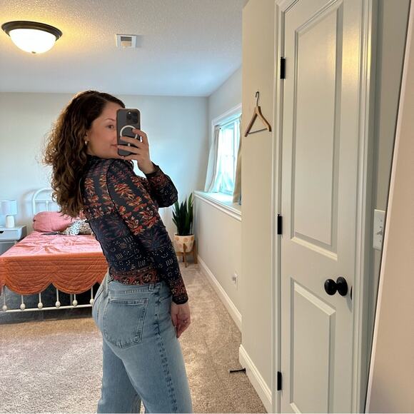 Hunter Bell Blue Orange Red Printed Turtleneck Long Sleeve Top Small - Picture 3 of 13